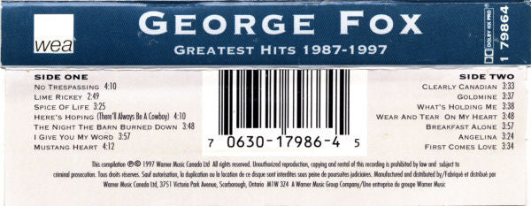 George Fox (4) : Greatest Hits 1987-1997 (Cass, Comp, Dol)