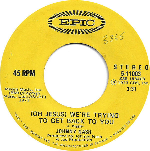 Johnny Nash : My Merry-Go-Round / (Oh Jesus) We're Trying To Get Back To You (7", Single)