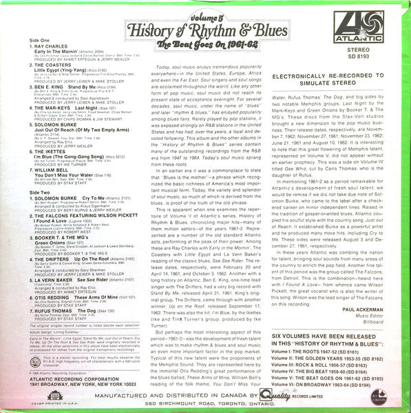 Various : History Of Rhythm & Blues  Volume 5  The Beat Goes On 1961-62 (LP, Comp)