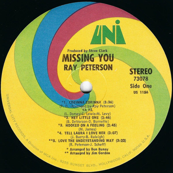 Ray Peterson : Missing You (Featuring His Greatest Hits!) (LP)