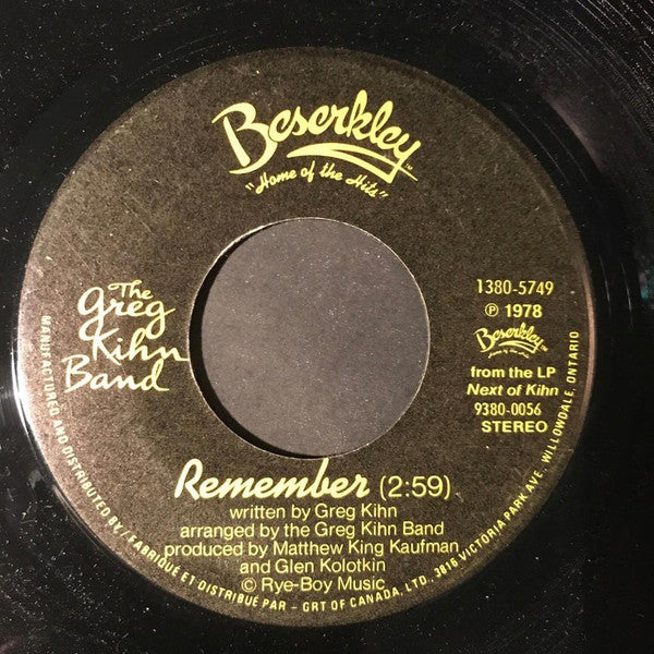 Greg Kihn Band : Remember (7")