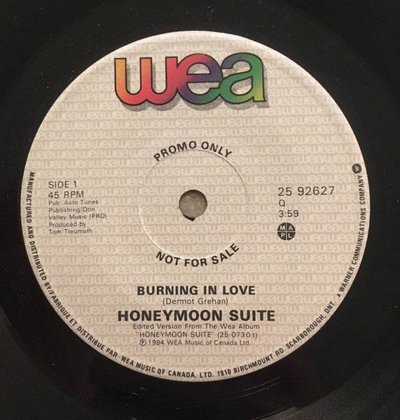 Honeymoon Suite : Burning In Love (7", Single, Promo, Sol)