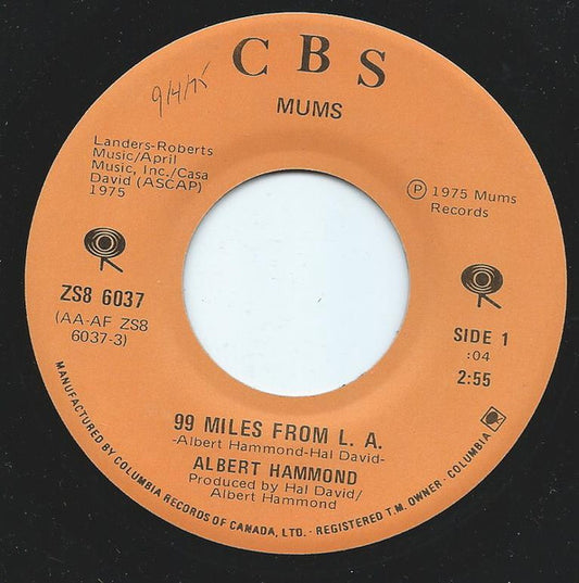 Albert Hammond : 99 Miles From L.A. (7", Single)
