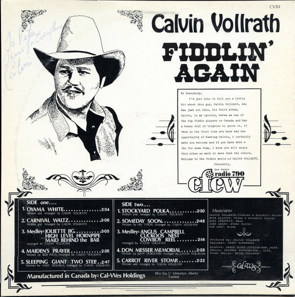 Calvin Vollrath : Fiddlin' Again (LP, Album)