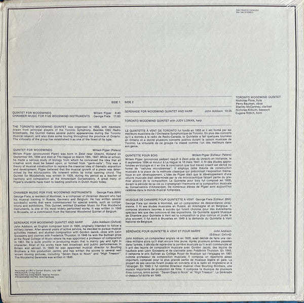 Toronto Woodwind Quintet : Performing Works By Pijper, Fiala And Addison (LP, Album, Transcription)
