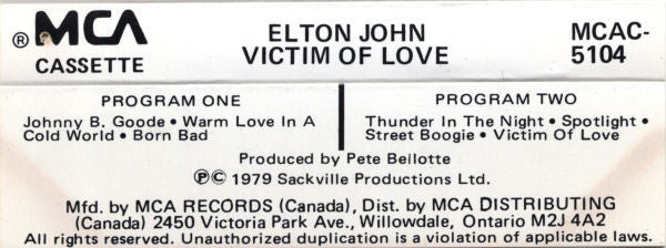 Elton John : Victim Of Love (Cass, Album, Dol)