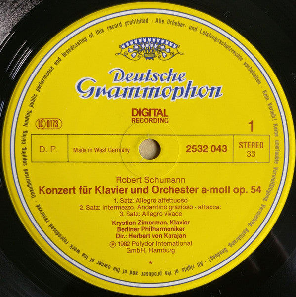 Robert Schumann / Edvard Grieg – Berliner Philharmoniker, Krystian Zimerman · Herbert Von Karajan : Klavierkonzerte  ·  Piano Concertos (LP, RP)