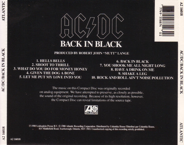 AC/DC : Back In Black (CD, Album, Club, RE, RP)