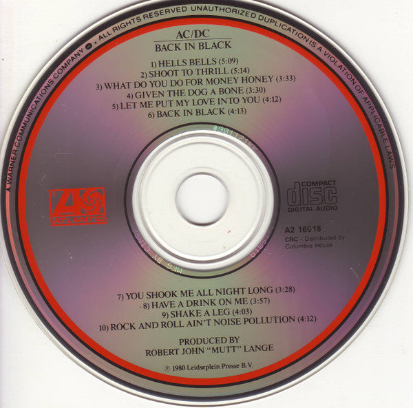 AC/DC : Back In Black (CD, Album, Club, RE, RP)