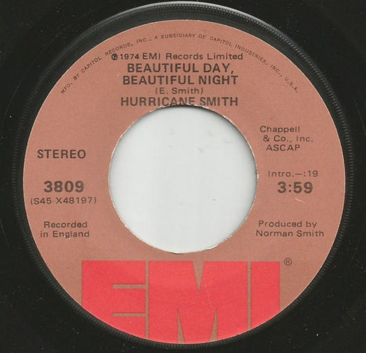 Hurricane Smith : Beautiful Day, Beautiful Night (7", Single)