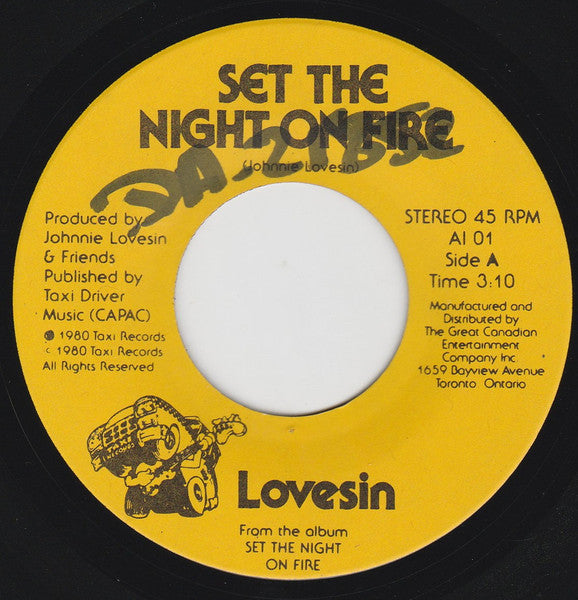 Lovesin* : Set The Night On Fire (7", Single)