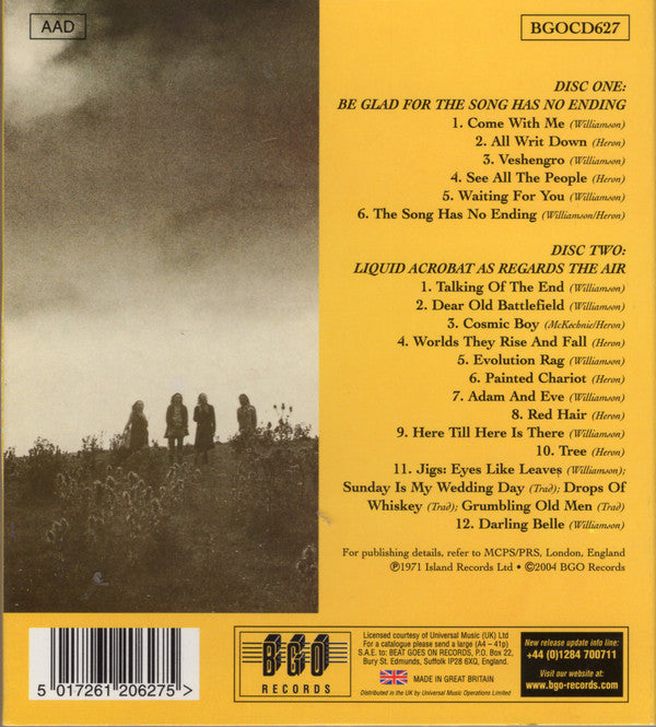 The Incredible String Band : Be Glad For The Song Has No Ending / Liquid Acrobat As Regards The Air (2xCD, Comp, RP)
