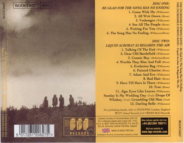 The Incredible String Band : Be Glad For The Song Has No Ending / Liquid Acrobat As Regards The Air (2xCD, Comp, RP)