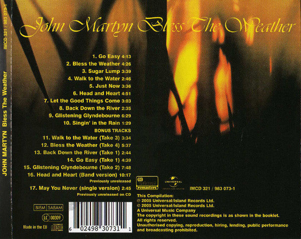 John Martyn : Bless The Weather (CD, Album, RE, RM, Pin)