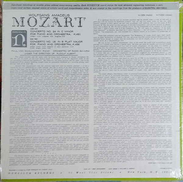 Wolfgang Amadeus Mozart, Paul Von Schilhawsky Piano Symphonie-Orchester Des Bayerischen Rundfunks Under The Direction Of Rudolf Albert : Concerto No. 18 In B Flat Major For Piano And Orchestra, K.456 / Concerto No. 24 In C Minor For Piano And Orchestra, K.491 (LP)