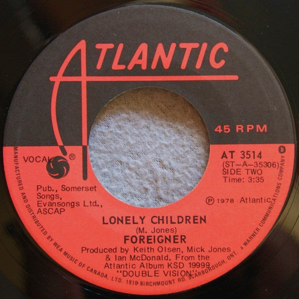 Foreigner : Double Vision / Lonely Children (7", Single)