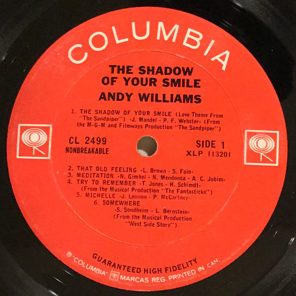 Andy Williams : The Shadow Of Your Smile (LP, Album, Mono)