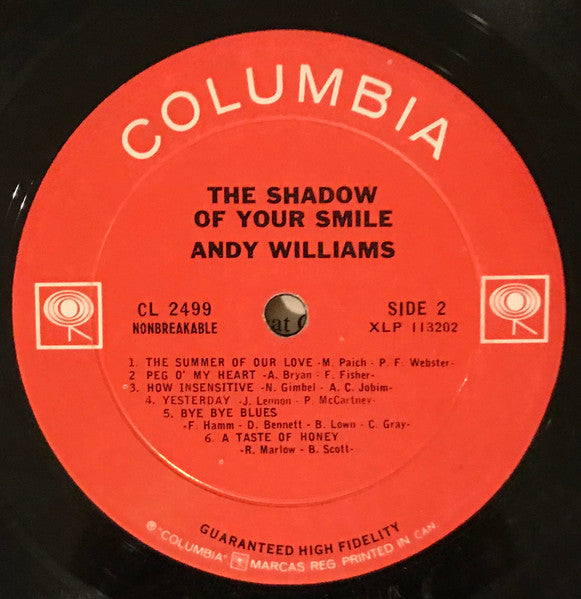 Andy Williams : The Shadow Of Your Smile (LP, Album, Mono)