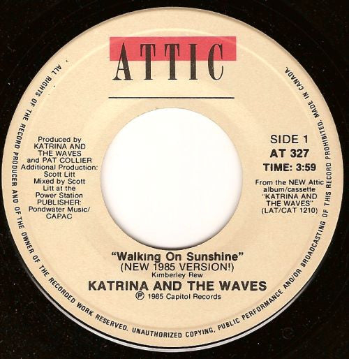 Katrina And The Waves : Walking On Sunshine (New 1985 Version!) (7", Single)