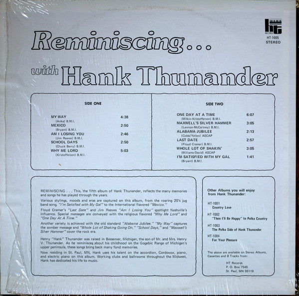 Hank Thunander : Reminiscing... With Hank Thunander (LP, Album)