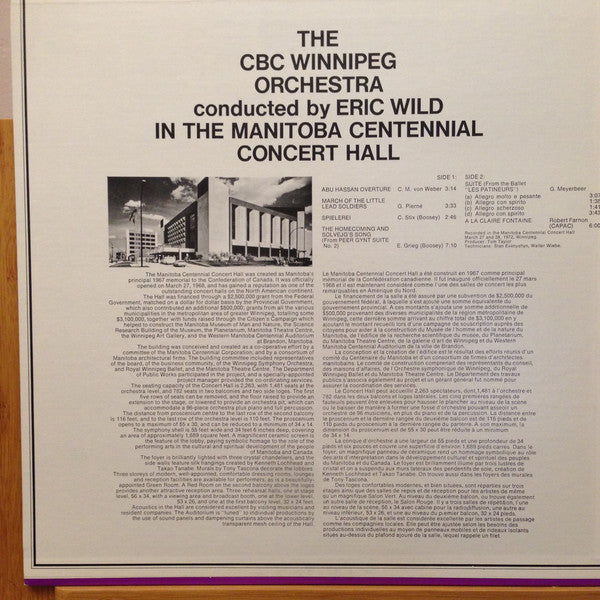 CBC Winnipeg Orchestra conducted by Eric Wild : In the Manitoba Centennial Concert Hall (LP, Album)