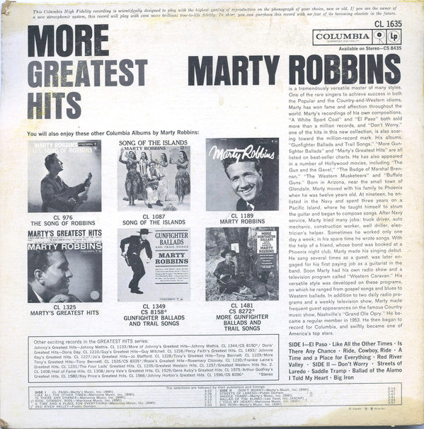 Marty Robbins : More Greatest Hits (LP, Comp, Mono)