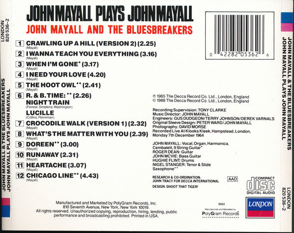 John Mayall : John Mayall Plays John Mayall (CD, Album, Mono, RE)