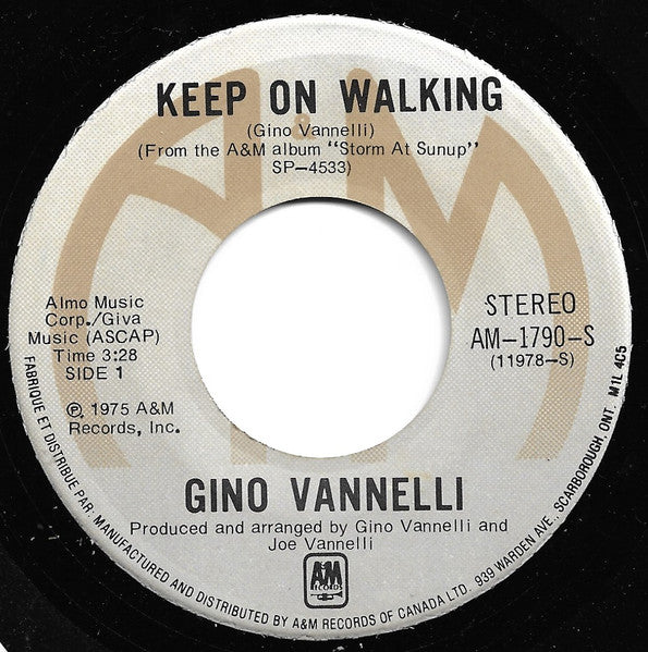 Gino Vannelli : Keep On Walking (7", Single)
