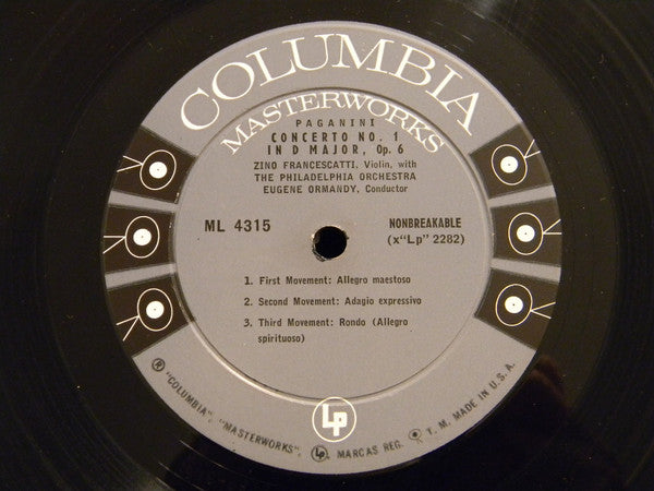 Niccolò Paganini, Camille Saint-Saëns, Zino Francescatti : Concerto No.1 In D Major, Op. 6 + Concerto No. 3 In B Minor, Op. 61 (LP, Mono)