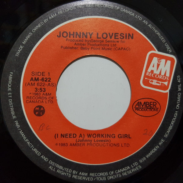 Johnny Lovesin : ( I Need A ) Working Girl / Rough Side Of Town (7", Single)