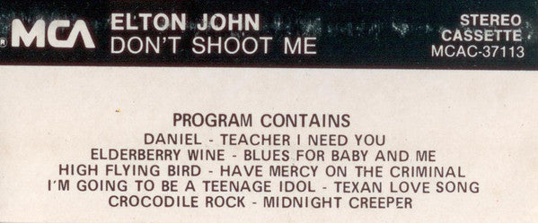 Elton John : Don't Shoot Me I'm Only The Piano Player (Cass, Album, Dol)