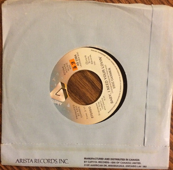 Eric Carmen : Baby, I Need Your Lovin' (7", Single)