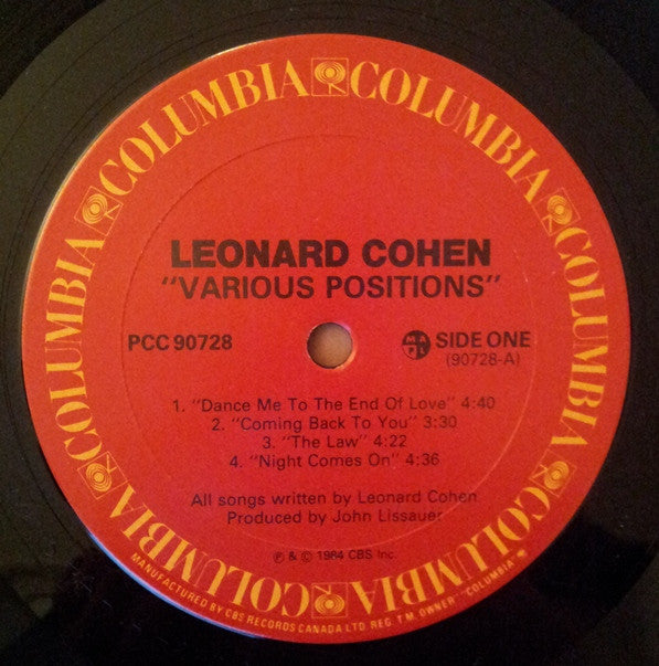 Leonard Cohen : Various Positions (LP, Album)