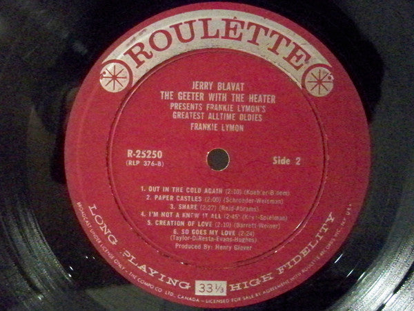 Frankie Lymon, Jerry Blavat : Jerry Blavat - The Geeter With The Heater Presents Frankie Lymon's Greatest All-Time Oldies (LP, Album, Comp)