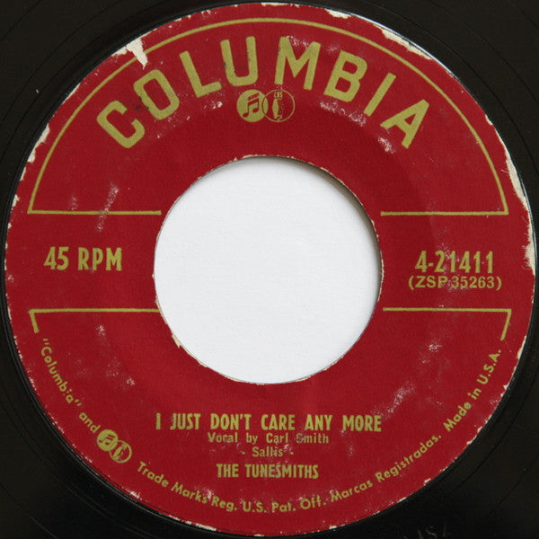 The Tunesmiths : I Just Don't Care Any More / Baby I'm Ready (7", Single, Styrene)