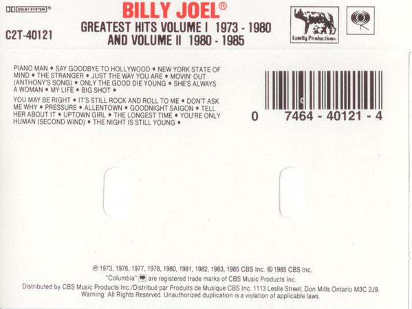 Billy Joel : Greatest Hits: Volume I & Volume II (Cass, Comp, Dol)