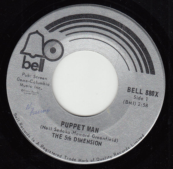The Fifth Dimension : Puppet Man (7", Single, Mono)