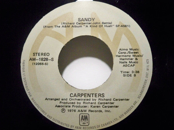 Carpenters : I Need To Be In Love (7", Single)