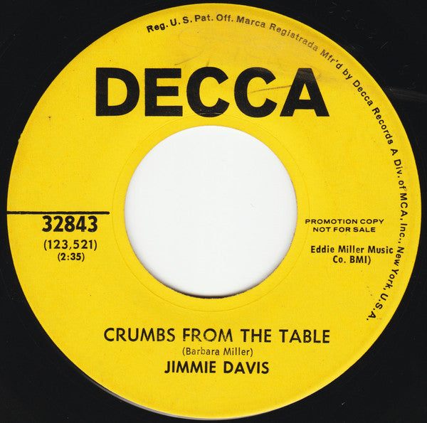 Jimmie Davis : My Boy's Coming Home (7", Promo)