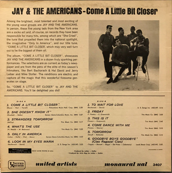 Jay & The Americans : Come A Little Bit Closer (LP, Mono)