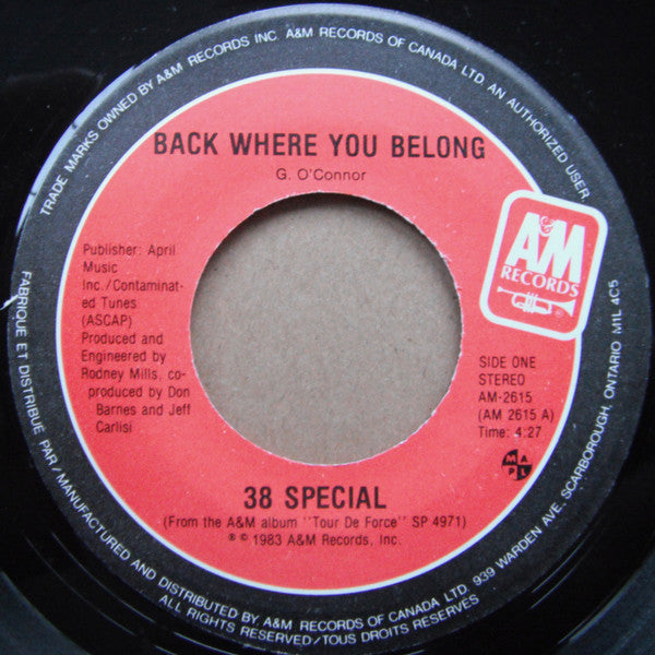 38 Special (2) : Back Where You Belong (7", Single)