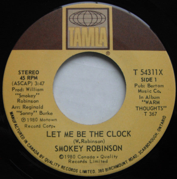Smokey Robinson : Let Me Be The Clock (7", Single)