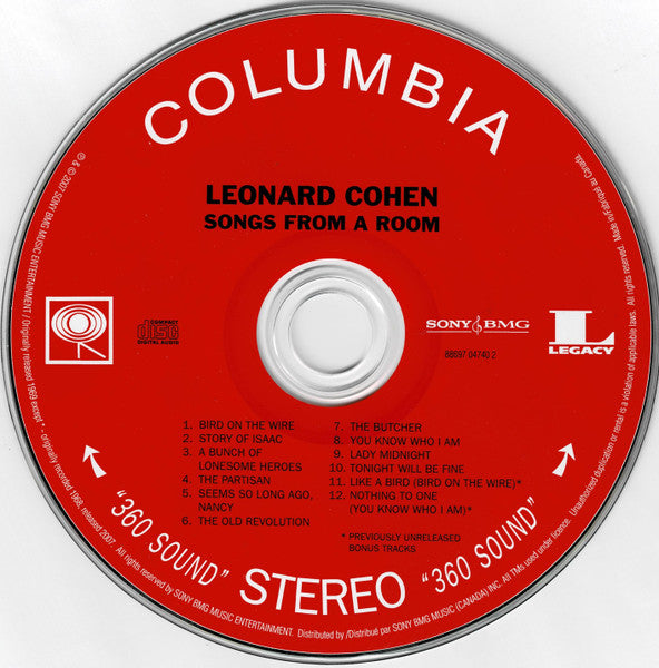 Leonard Cohen : Songs From A Room (CD, Album, RE, RM, Boo)