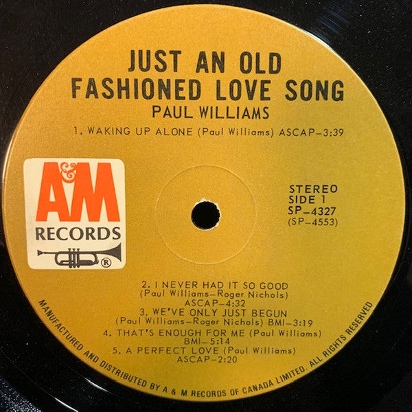 Paul Williams (2) : Just An Old Fashioned Love Song (LP, Album, Die)