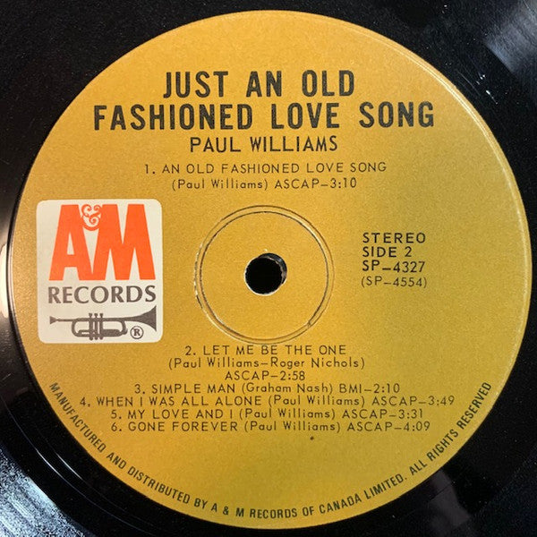 Paul Williams (2) : Just An Old Fashioned Love Song (LP, Album, Die)