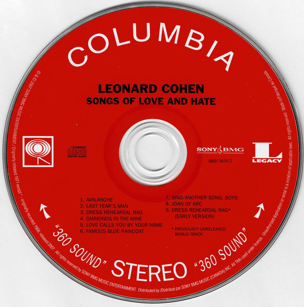 Leonard Cohen : Songs Of Love And Hate (CD, Album, RE, RM)