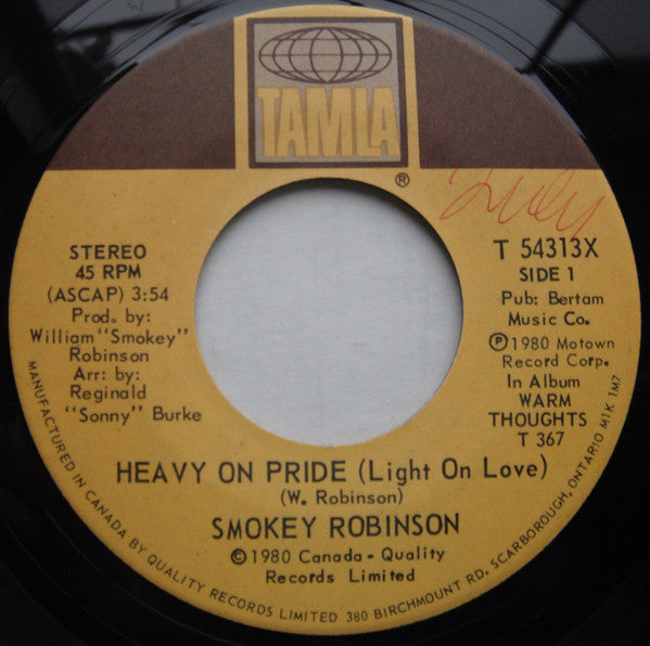 Smokey Robinson : Heavy On Pride (Light On Love) (7", Single)