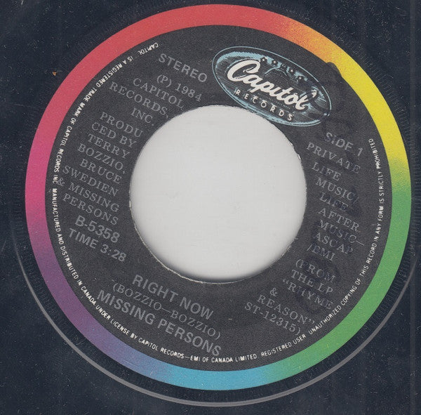 Missing Persons : Right Now (7", Single)