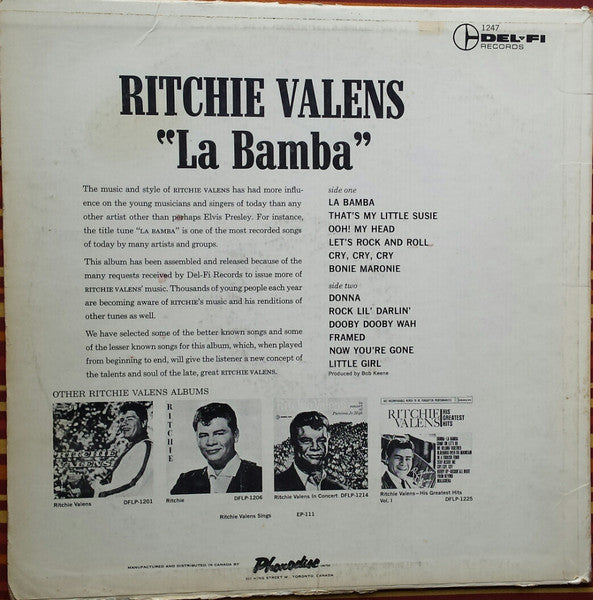 Ritchie Valens : His Greatest Hits Vol #2 Featuring La Bamba!  (LP, Comp, Mon)
