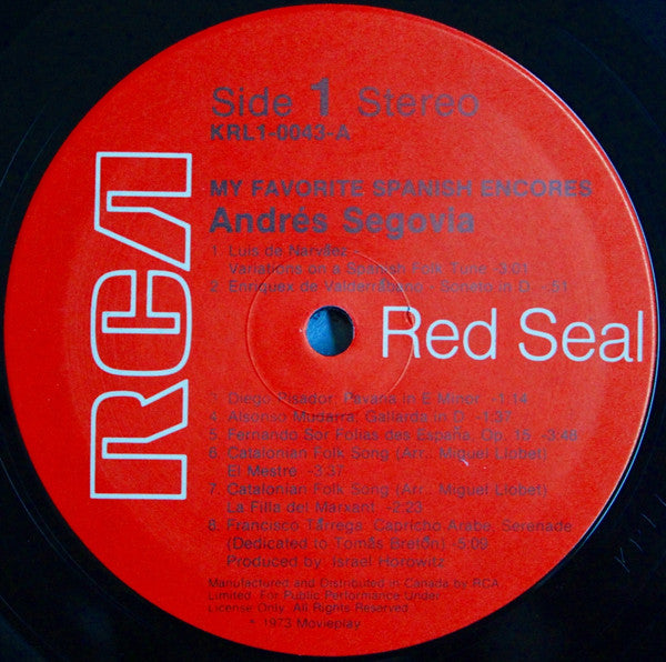 Andres Segovia* : My Favorite Spanish Encores (LP, Album)
